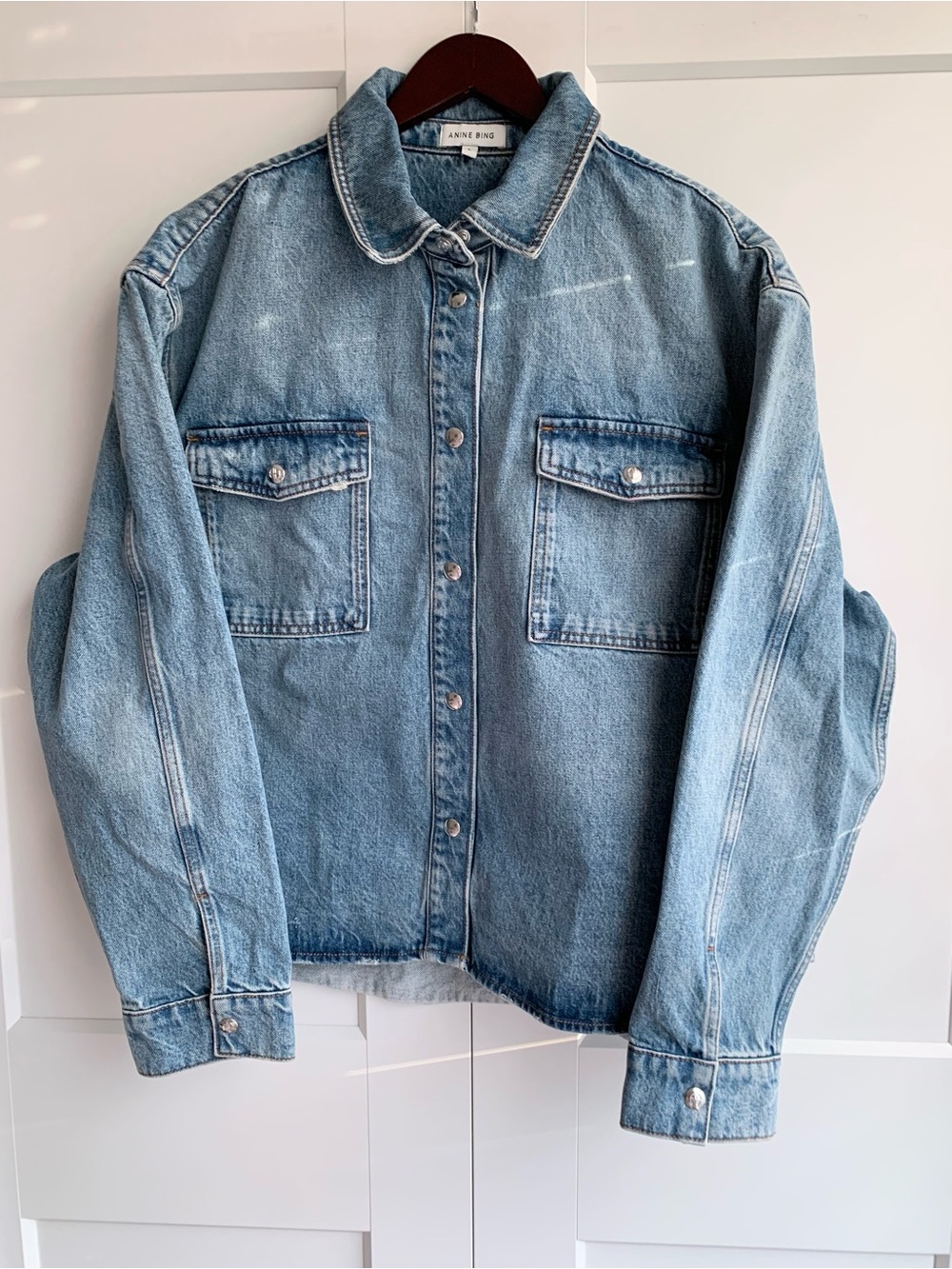 Anine Bing Light Blue Denim Jacket with Chest Pockets